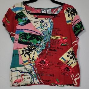 Vintage Take Two Florida Graphic T-Shirt Size Large Sequin Travel Wearable Art